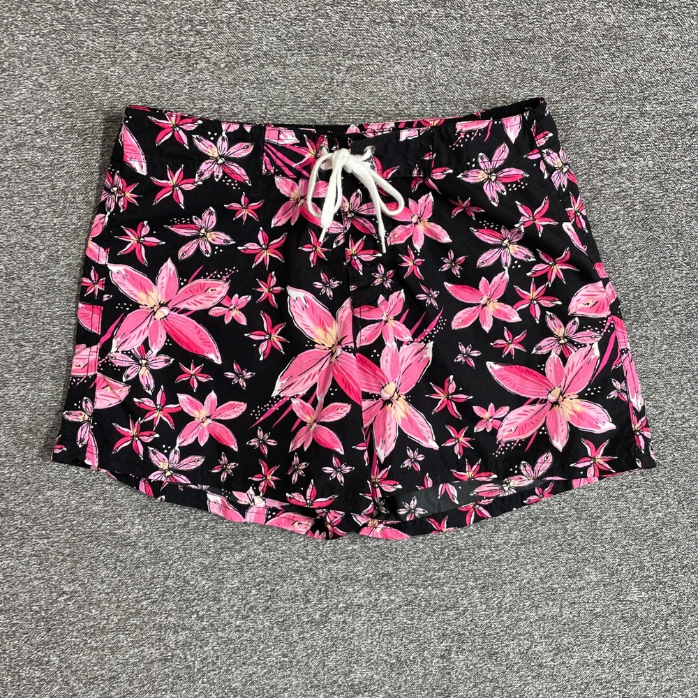 Nina Capri Board Shorts Womens 8 Pink Floral Black Tropical Swim Trunks